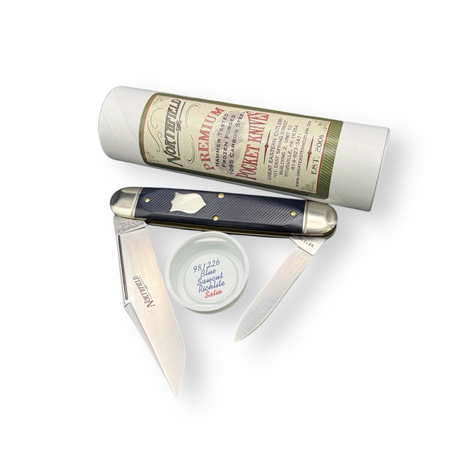 Great Eastern Cutlery GEC #981226 NF - Carbon Steel Texas Stogie Blue Sawcut Richlite SATIN