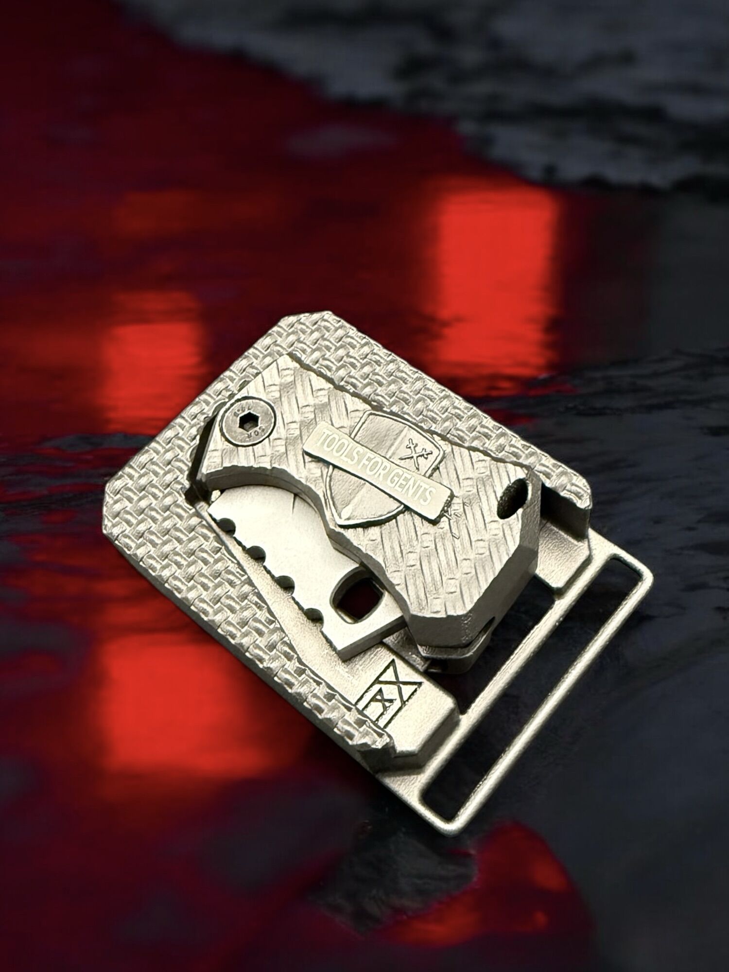 Midgards-Messer | Shorty LEGACY EDITION | 3D Titan printed Slipjoint "doppelter crane force" D2 satiniert, mit passender Gürtelschnalle – Bild 5
