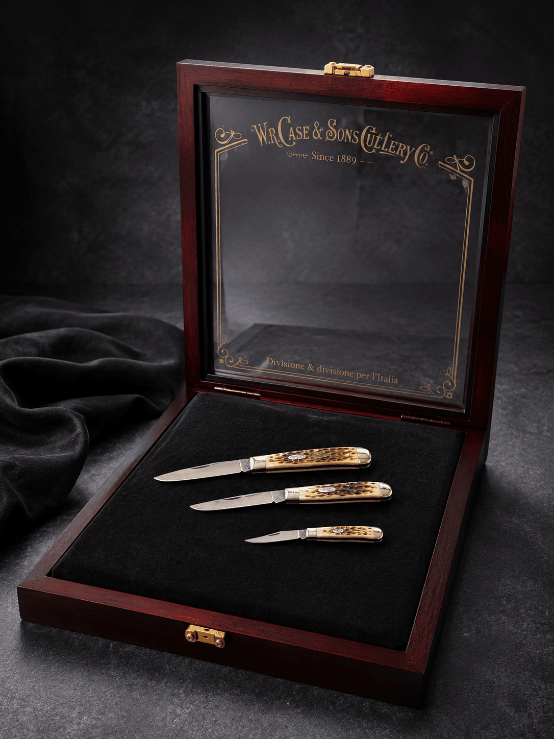 CASE KNIVES | Trapper Sammlerset mit Holzvitrine | Amber Bone - xx/100 – Bild 4