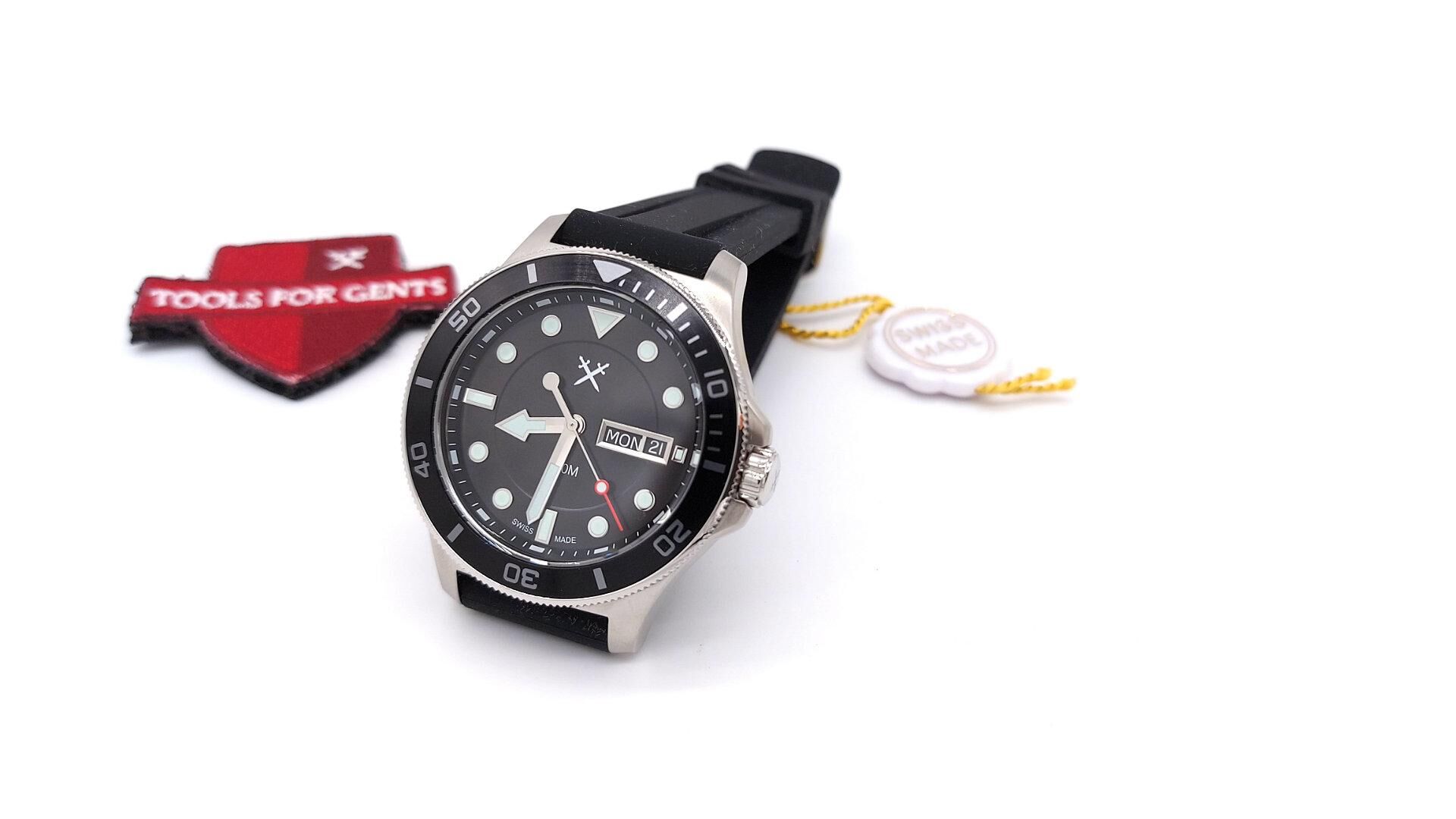Tools For Gents DIVER 42,5 mm Quarz Sportuhr ETA 955.122 (Schwarz) SWISS MADE (VORFÜHRMODELL) – Bild 15