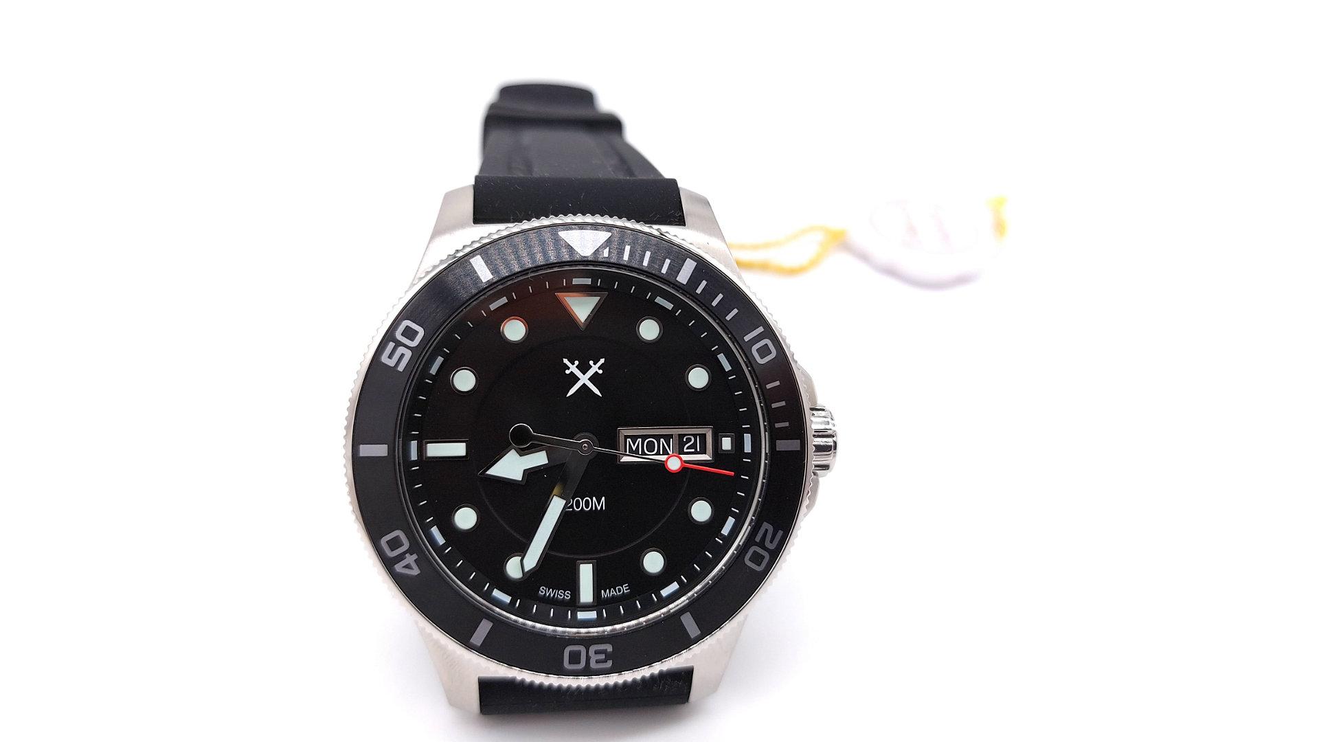 Tools For Gents DIVER 42,5 mm Quarz Sportuhr ETA 955.122 (Schwarz) SWISS MADE (VORFÜHRMODELL) – Bild 8