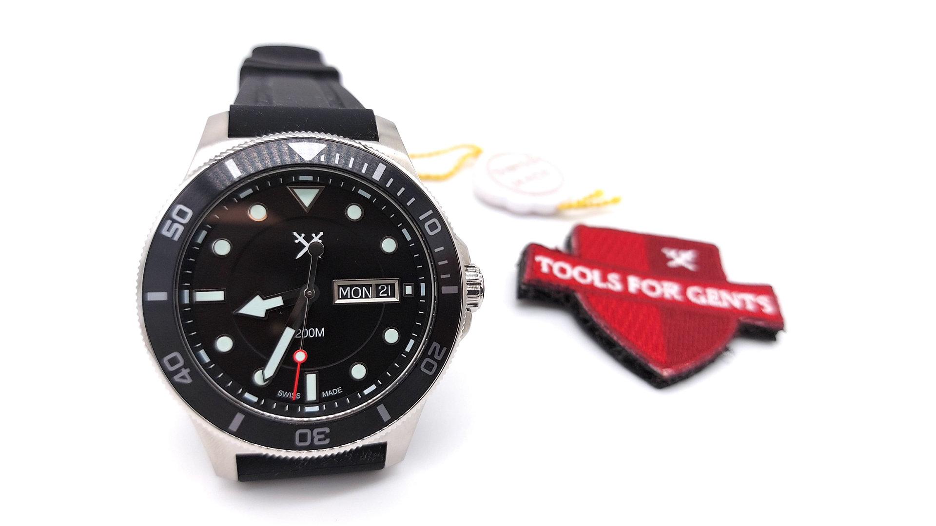 Tools For Gents DIVER 42,5 mm Quarz Sportuhr ETA 955.122 (Schwarz) SWISS MADE (VORFÜHRMODELL) – Bild 10