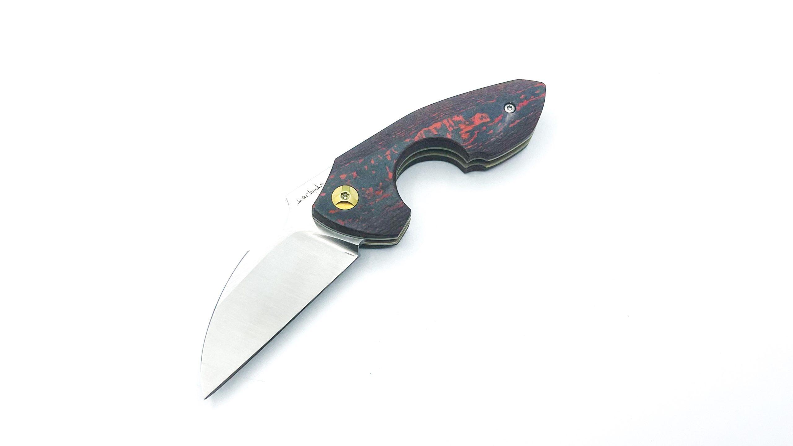 NAVAJAS BARBUDO, Magallanes Zigarren Cutter Tool Messer FATCARBON RED LAVA FLOW, GELBE SCHRAUBEN & LINER, SCHWARZER BACKSPACER, M390 Nr. 22 – Bild 2