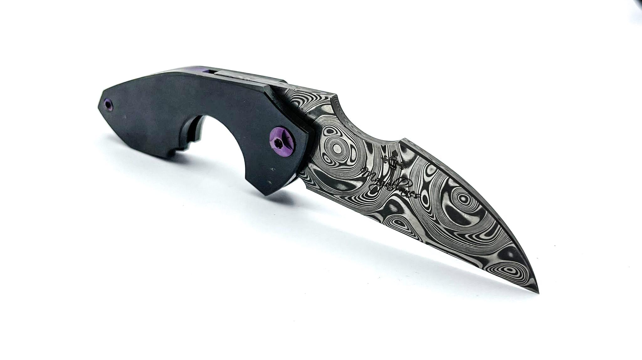 NAVAJAS BARBUDO, Magallanes Cigar Cutter Friction Folder, DAMASTEEL , TITAN, PINKE SCHRAUBEN & SPACER, handgemacht FULL CUSTOM / No. 29 – Bild 4