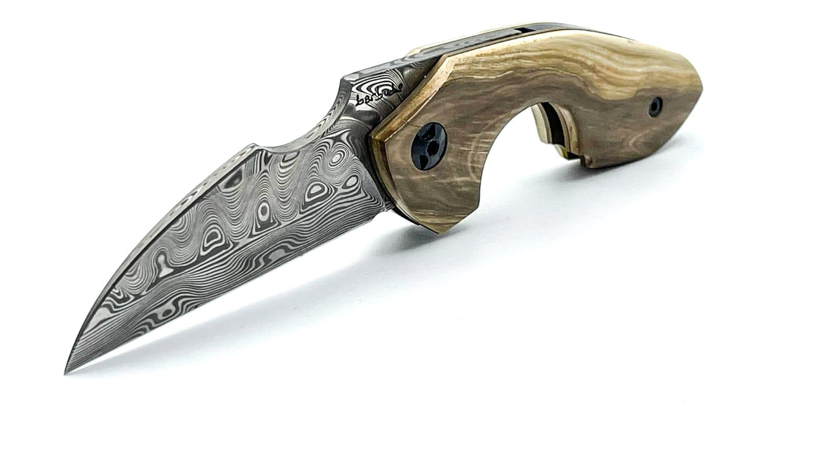 NAVAJAS BARBUDO, Magallanes Cigar Cutter Friction Folder, DAMASTEEL Großerosen, MAMMUT, LINER & SCHRAUBEN BRONZETITAN, SCHWARZER SPACER, handgemacht FULL CUSTOM / No. 26 – Bild 4