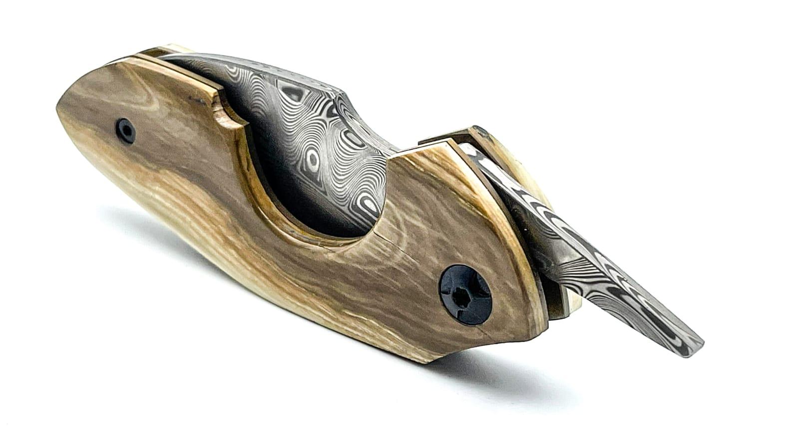 NAVAJAS BARBUDO, Magallanes Cigar Cutter Friction Folder, DAMASTEEL Großerosen, MAMMUT, LINER & SCHRAUBEN BRONZETITAN, SCHWARZER SPACER, handgemacht FULL CUSTOM / No. 26 – Bild 8