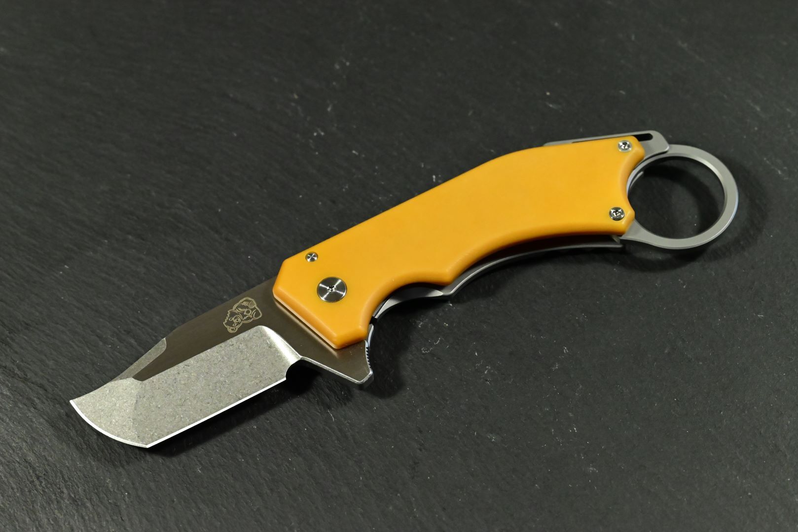 Mechforce & Jon Graham " Ringed Rhino Flipper" M390, Titan, Butterscotch Micarta - Image 3