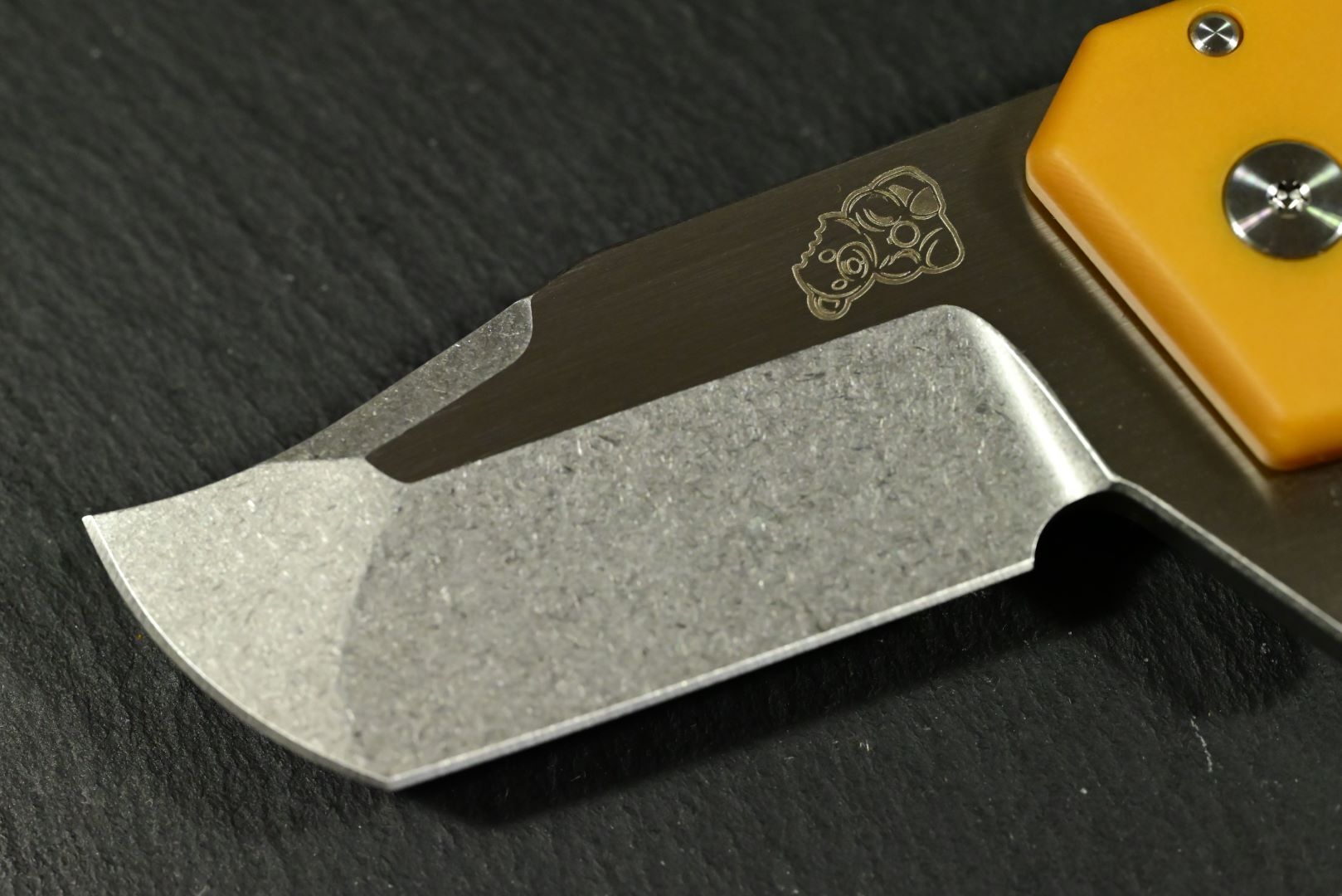 Mechforce & Jon Graham " Ringed Rhino Flipper" M390, Titan, Butterscotch Micarta - Image 4