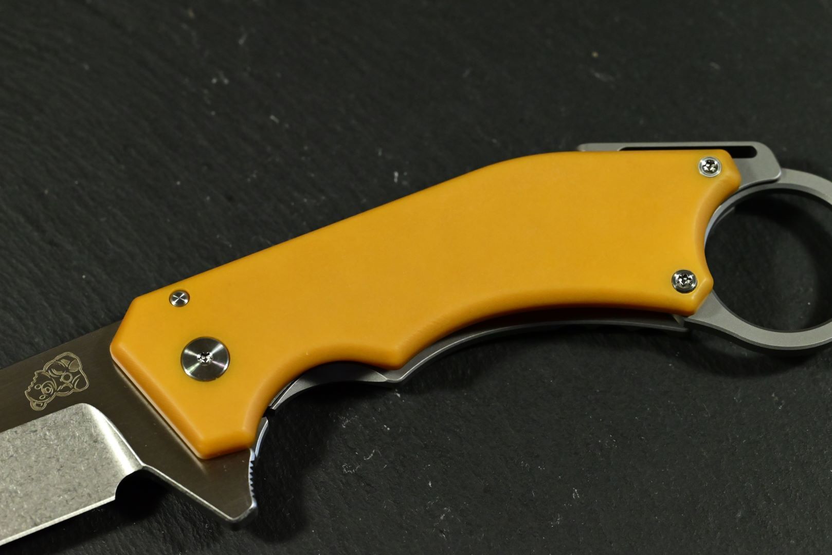 Mechforce & Jon Graham " Ringed Rhino Flipper" M390, Titan, Butterscotch Micarta - Image 5