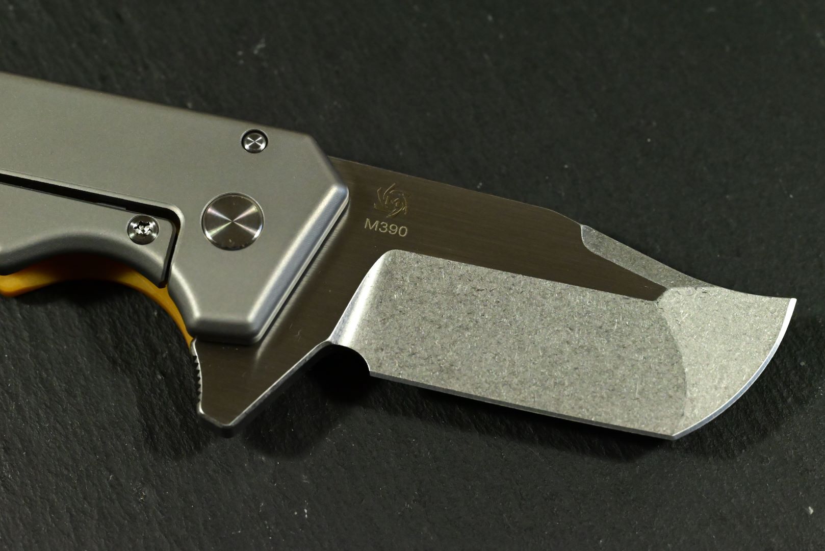 Mechforce & Jon Graham " Ringed Rhino Flipper" M390, Titan, Butterscotch Micarta - Image 7