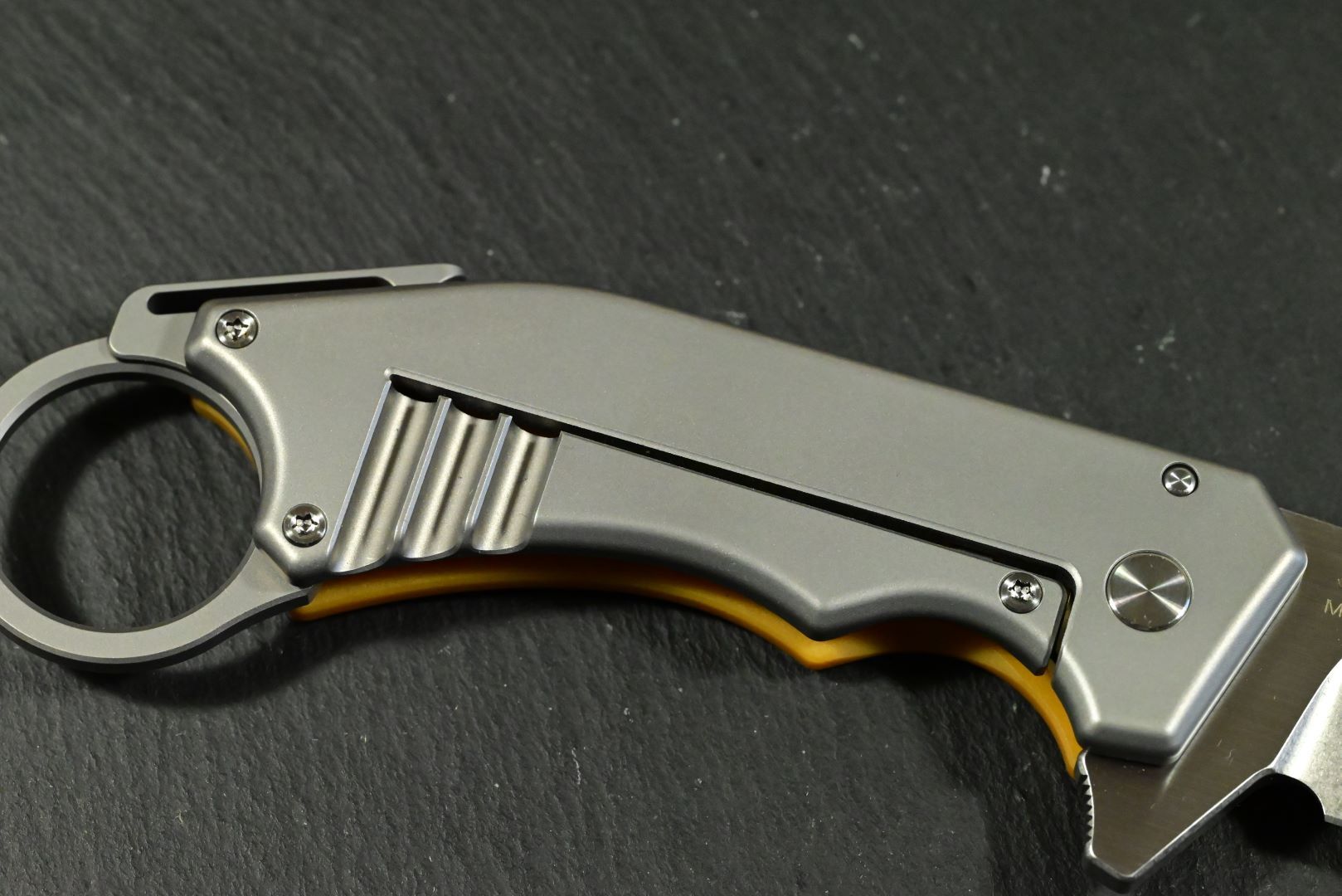 Mechforce & Jon Graham " Ringed Rhino Flipper" M390, Titan, Butterscotch Micarta - Image 8