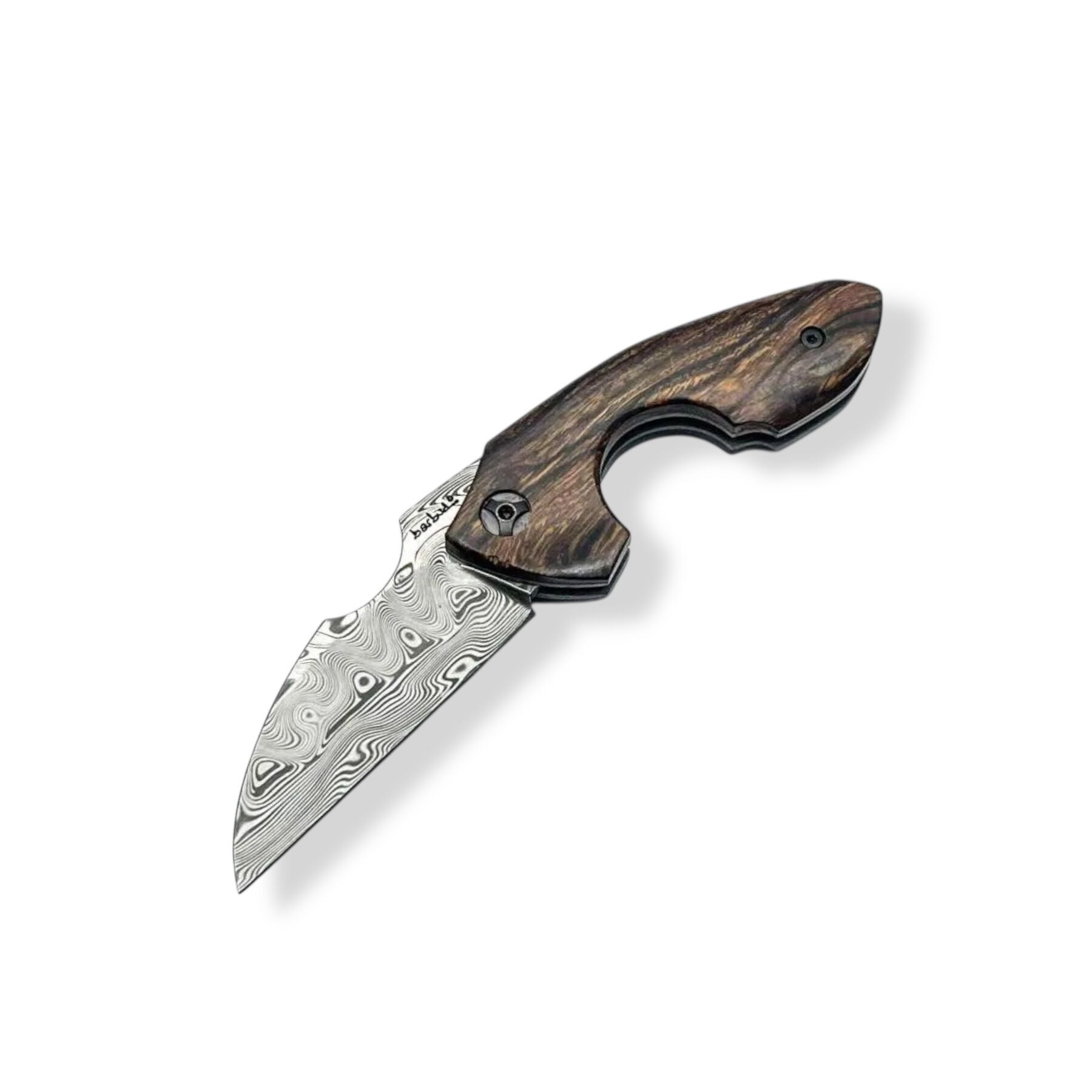 NAVAJAS BARBUDO, Magallanes Cigar Cutter Friction Folder, DAMASTEEL GROSSEROSEN / ARIZONA WÜSTENEISENHOLZ / LINER-SCHRAUBEN-SPACER in SCHWARZ-TITAN, handgemacht FULL CUSTOM / No. 32
