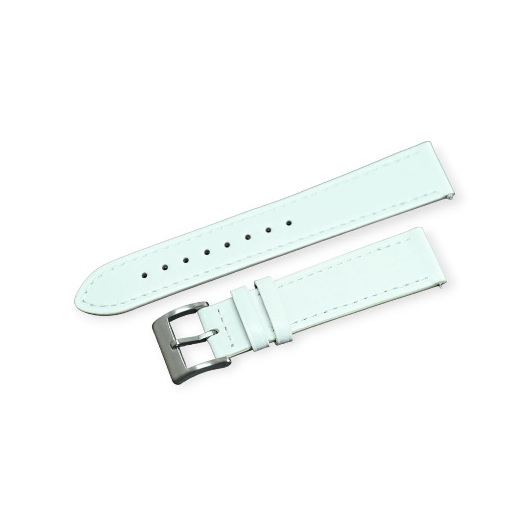 Watch strap (M), leather, white, decorative stitching, quick release, 20 mm