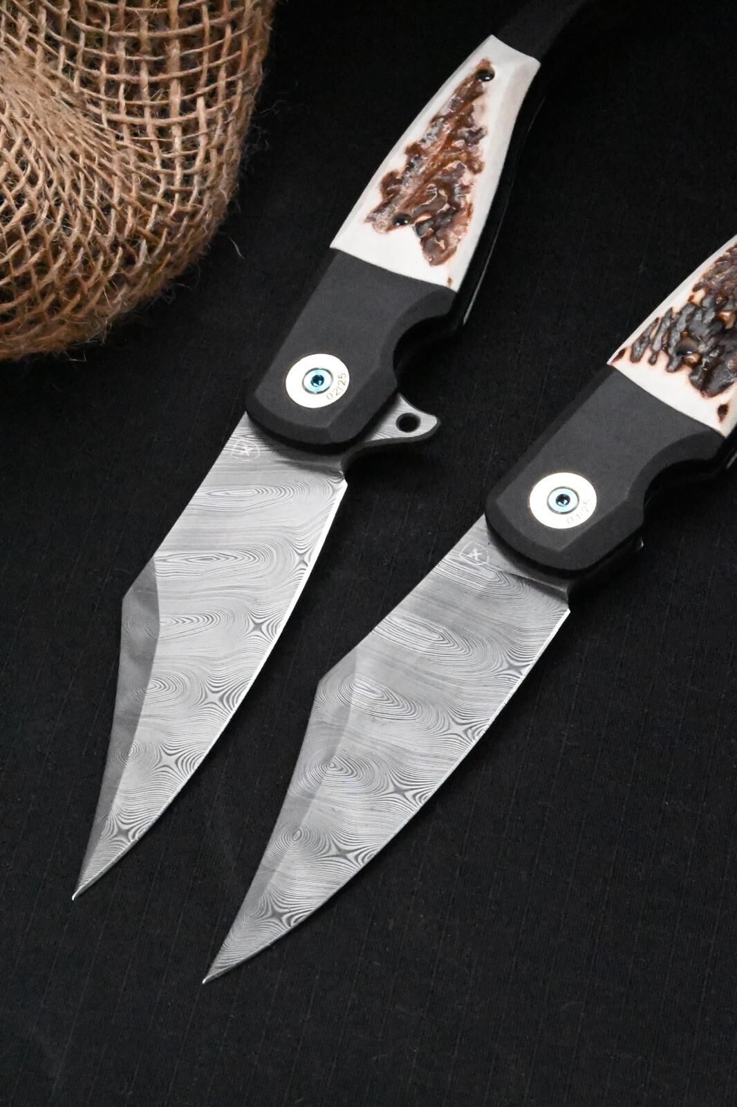 FOX Knives GVP "Gitano" Gen 2 / Damasteel Bjorkmans Twist / Titan PVD Hirschhorn-Inlay (ohne Flipper) – Bild 11
