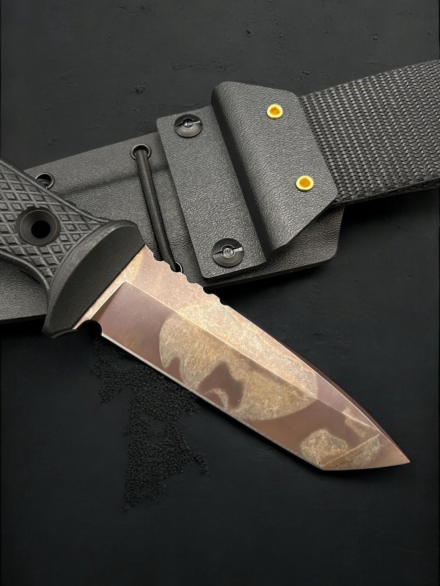 TRC KNIVES | M-1XT | TANTO, Elmax, Post-Apo.F., Black G-10 & KYDEX - Image 3