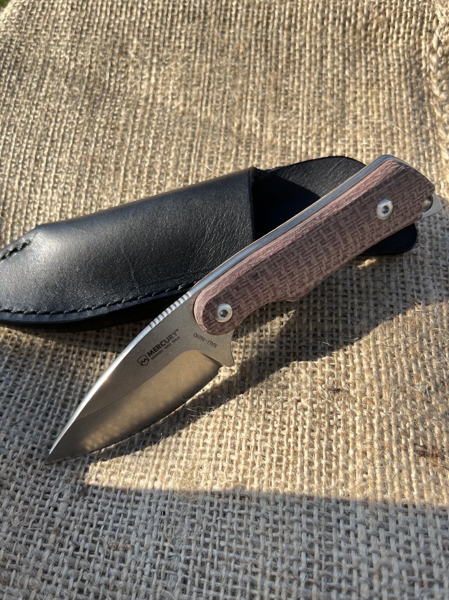 Mercury | Kali | Drop Point N690, Red Burlap Micarta - Image 5