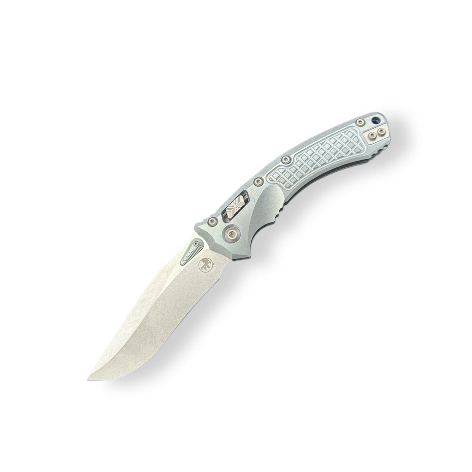 Microtech | AMPHIBIAN | RAM-LOK Marfione Select, ICE BLUE Anodized Frag Pattern 6AL4V Titanium