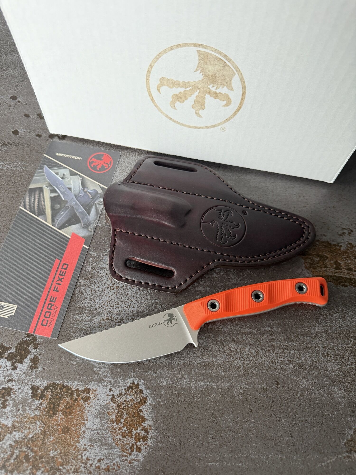 Microtech | AKRIS | Stonewash Standard G-10 Ember with Dark Chocolate Leather Sheath – Bild 2