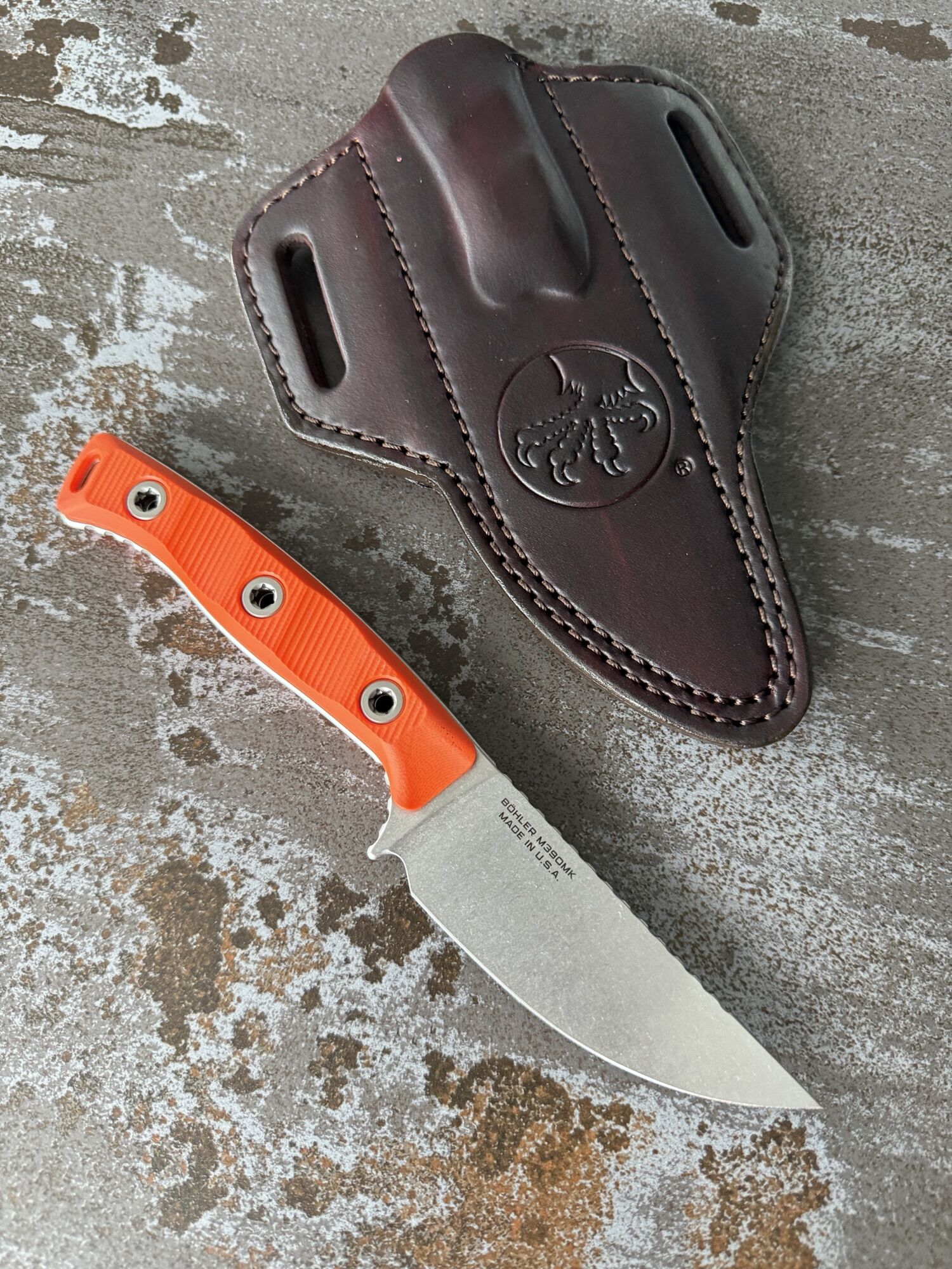 Microtech | AKRIS | Stonewash Standard G-10 Ember with Dark Chocolate Leather Sheath – Bild 4