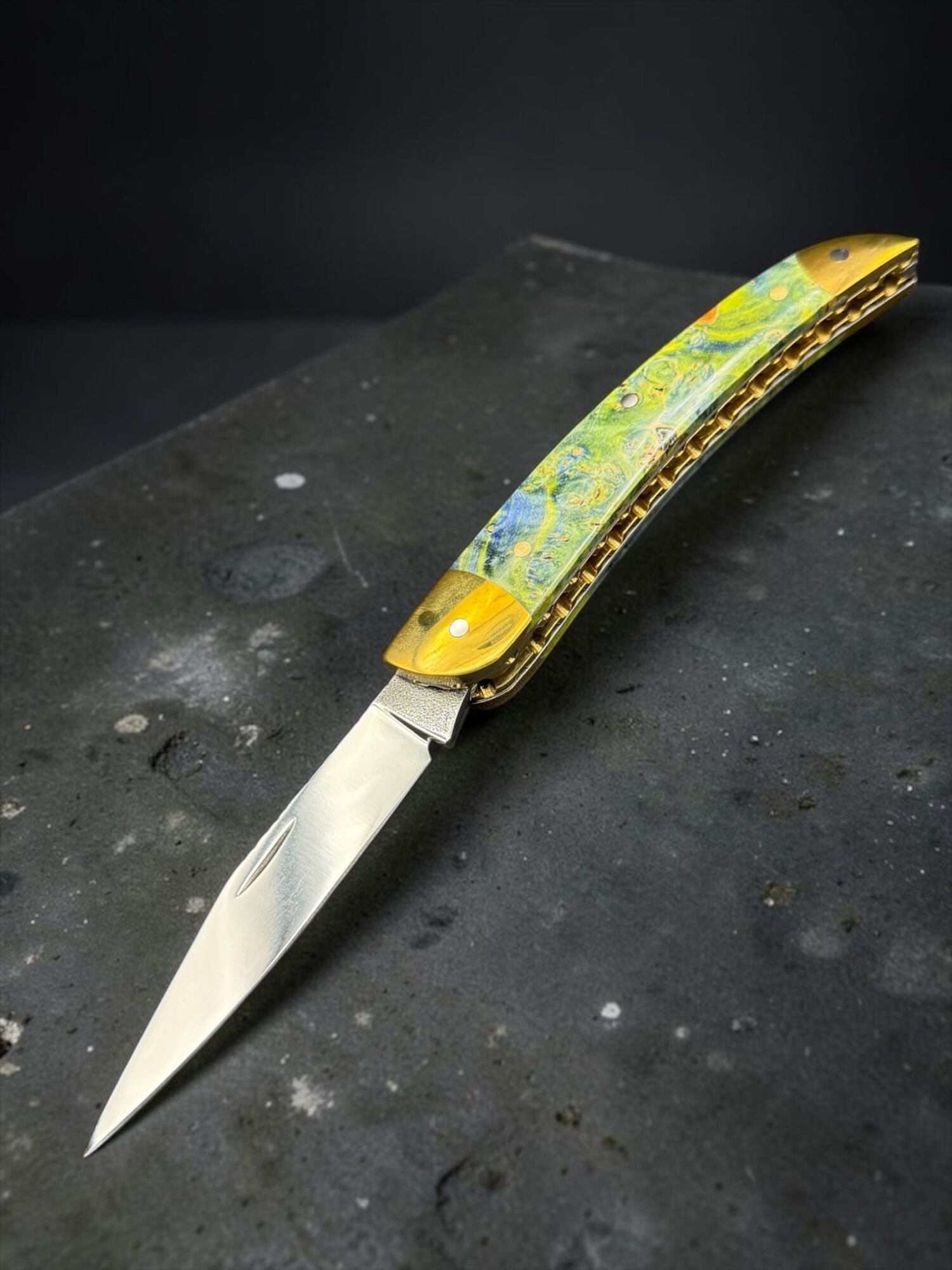 TFG | K.M.A. MASTER WORK Ince | Inlay – Burl | Hand Finished Guilloché - Slipjoint N690 Semi Mirror Polish - Image 8