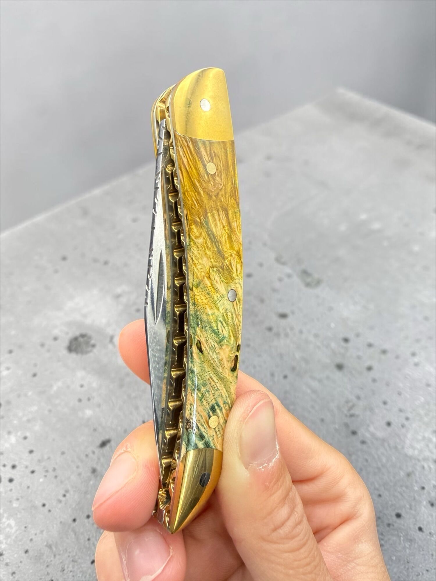 TFG | K.M.A. MASTER WORK Ince | Inlay – Burl | Hand Finished Guilloché - Slipjoint N690 Semi Mirror Polish - Image 19